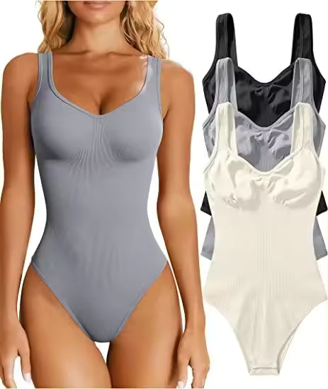 YIANNA Sculpting Bodysuit for Women Tummy Control Seamless Shapewear Scoop Neck Thong Body Shaper