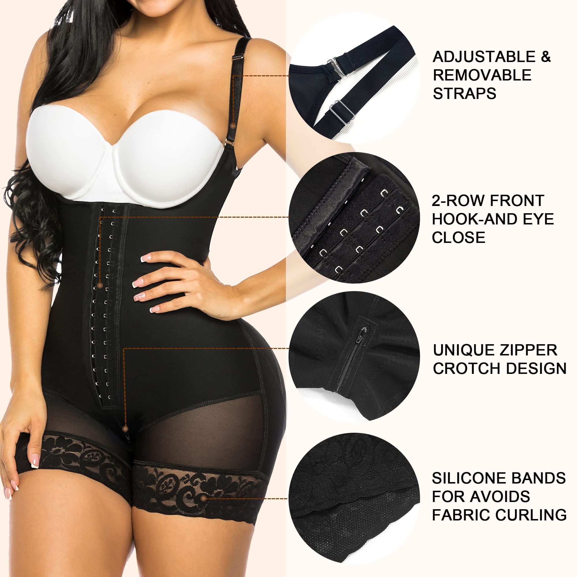 YIANNA Fajas Colombianas Shapewear for Women Tummy Control Post Surgery Compression Garment with Zipper Crotch